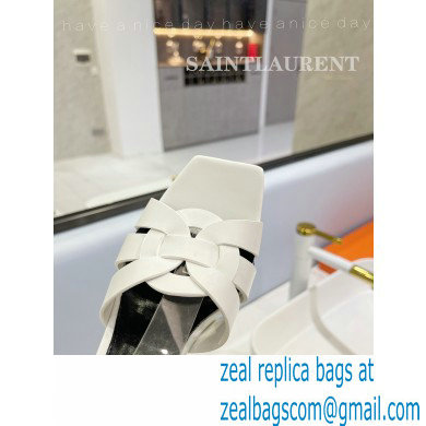 Saint Laurent Heel 10cm Platform 2cm Tribute Sandals in Smooth Leather White