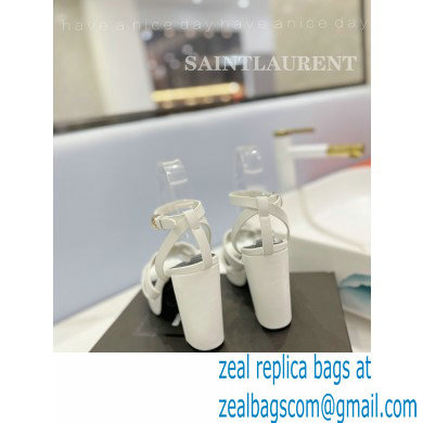Saint Laurent Heel 10cm Platform 2cm Tribute Sandals in Smooth Leather White