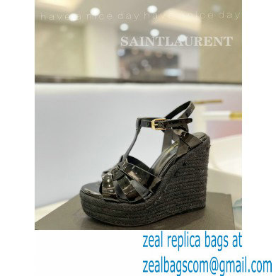 Saint Laurent Heel 12.5cm Platform 3.5cm Tribute Wedge Espadrilles in Patent Leather 611924 Black