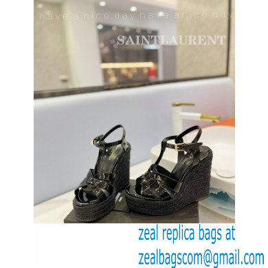 Saint Laurent Heel 12.5cm Platform 3.5cm Tribute Wedge Espadrilles in Patent Leather 611924 Black