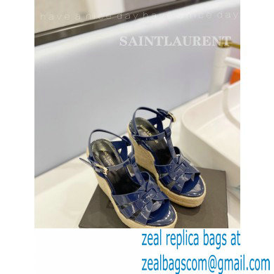 Saint Laurent Heel 12.5cm Platform 3.5cm Tribute Wedge Espadrilles in Patent Leather 611924 Blue