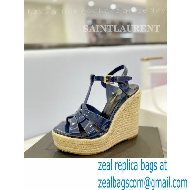 Saint Laurent Heel 12.5cm Platform 3.5cm Tribute Wedge Espadrilles in Patent Leather 611924 Blue