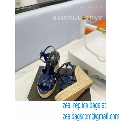 Saint Laurent Heel 12.5cm Platform 3.5cm Tribute Wedge Espadrilles in Patent Leather 611924 Blue