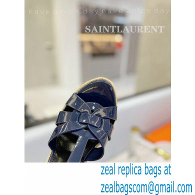 Saint Laurent Heel 12.5cm Platform 3.5cm Tribute Wedge Espadrilles in Patent Leather 611924 Blue