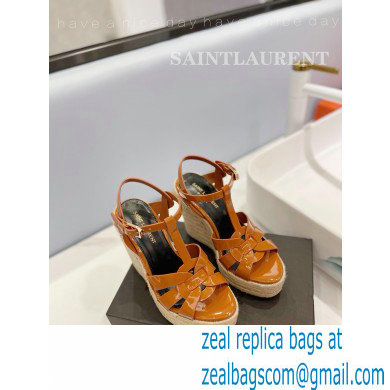 Saint Laurent Heel 12.5cm Platform 3.5cm Tribute Wedge Espadrilles in Patent Leather 611924 Brown