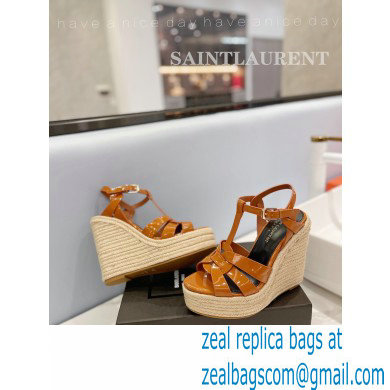 Saint Laurent Heel 12.5cm Platform 3.5cm Tribute Wedge Espadrilles in Patent Leather 611924 Brown