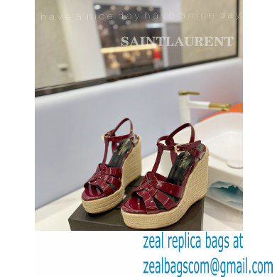 Saint Laurent Heel 12.5cm Platform 3.5cm Tribute Wedge Espadrilles in Patent Leather 611924 Burgundy