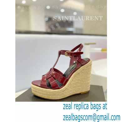 Saint Laurent Heel 12.5cm Platform 3.5cm Tribute Wedge Espadrilles in Patent Leather 611924 Burgundy