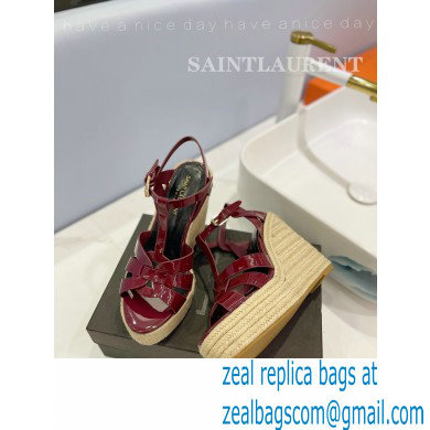 Saint Laurent Heel 12.5cm Platform 3.5cm Tribute Wedge Espadrilles in Patent Leather 611924 Burgundy