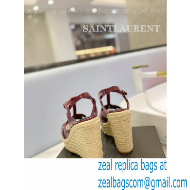 Saint Laurent Heel 12.5cm Platform 3.5cm Tribute Wedge Espadrilles in Patent Leather 611924 Burgundy