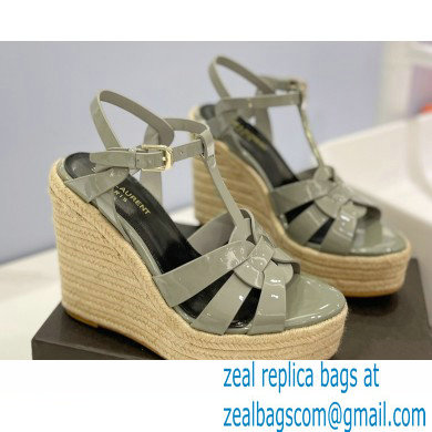 Saint Laurent Heel 12.5cm Platform 3.5cm Tribute Wedge Espadrilles in Patent Leather 611924 Gray