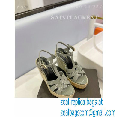 Saint Laurent Heel 12.5cm Platform 3.5cm Tribute Wedge Espadrilles in Patent Leather 611924 Gray