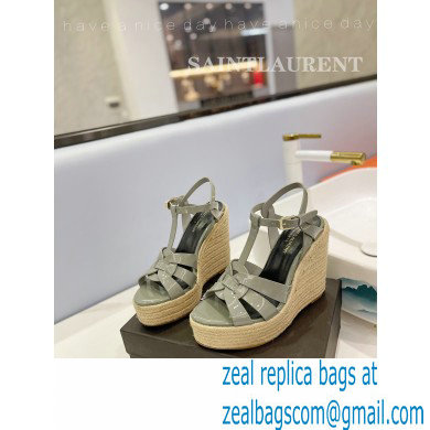 Saint Laurent Heel 12.5cm Platform 3.5cm Tribute Wedge Espadrilles in Patent Leather 611924 Gray