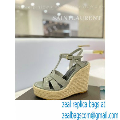 Saint Laurent Heel 12.5cm Platform 3.5cm Tribute Wedge Espadrilles in Patent Leather 611924 Gray