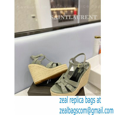 Saint Laurent Heel 12.5cm Platform 3.5cm Tribute Wedge Espadrilles in Patent Leather 611924 Gray