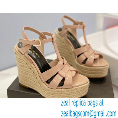 Saint Laurent Heel 12.5cm Platform 3.5cm Tribute Wedge Espadrilles in Patent Leather 611924 Nude