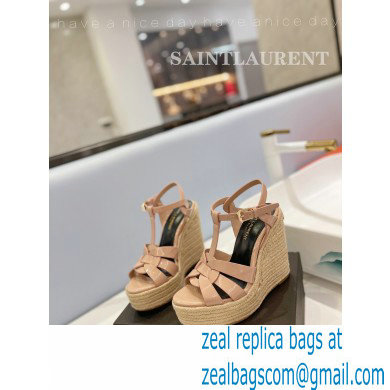 Saint Laurent Heel 12.5cm Platform 3.5cm Tribute Wedge Espadrilles in Patent Leather 611924 Nude