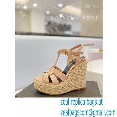 Saint Laurent Heel 12.5cm Platform 3.5cm Tribute Wedge Espadrilles in Patent Leather 611924 Nude