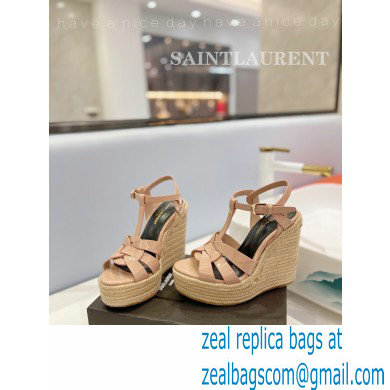 Saint Laurent Heel 12.5cm Platform 3.5cm Tribute Wedge Espadrilles in Patent Leather 611924 Nude