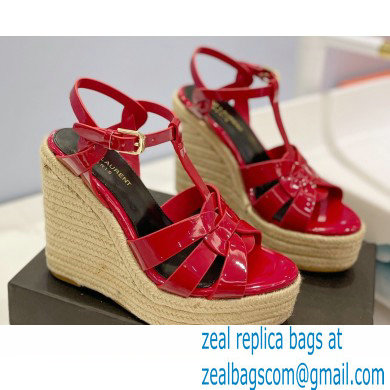 Saint Laurent Heel 12.5cm Platform 3.5cm Tribute Wedge Espadrilles in Patent Leather 611924 Red