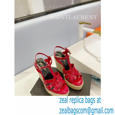 Saint Laurent Heel 12.5cm Platform 3.5cm Tribute Wedge Espadrilles in Patent Leather 611924 Red