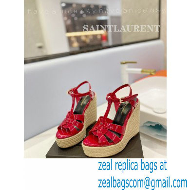 Saint Laurent Heel 12.5cm Platform 3.5cm Tribute Wedge Espadrilles in Patent Leather 611924 Red