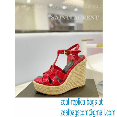 Saint Laurent Heel 12.5cm Platform 3.5cm Tribute Wedge Espadrilles in Patent Leather 611924 Red