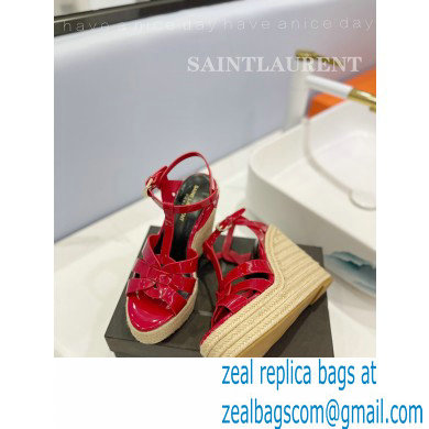 Saint Laurent Heel 12.5cm Platform 3.5cm Tribute Wedge Espadrilles in Patent Leather 611924 Red