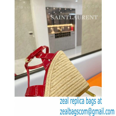 Saint Laurent Heel 12.5cm Platform 3.5cm Tribute Wedge Espadrilles in Patent Leather 611924 Red