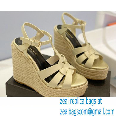 Saint Laurent Heel 12.5cm Platform 3.5cm Tribute Wedge Espadrilles in Smooth Leather 611924 Beige