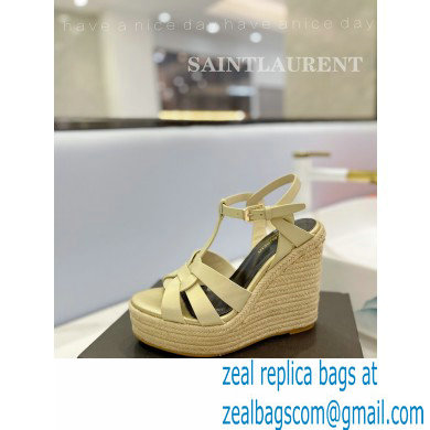 Saint Laurent Heel 12.5cm Platform 3.5cm Tribute Wedge Espadrilles in Smooth Leather 611924 Beige