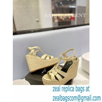 Saint Laurent Heel 12.5cm Platform 3.5cm Tribute Wedge Espadrilles in Smooth Leather 611924 Beige