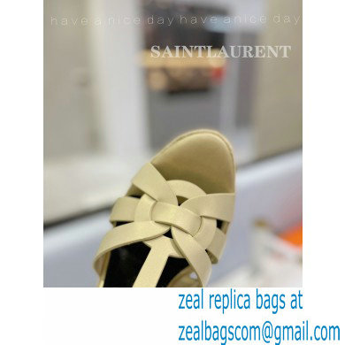 Saint Laurent Heel 12.5cm Platform 3.5cm Tribute Wedge Espadrilles in Smooth Leather 611924 Beige