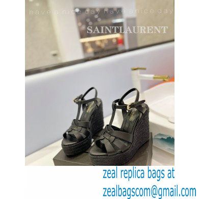 Saint Laurent Heel 12.5cm Platform 3.5cm Tribute Wedge Espadrilles in Smooth Leather 611924 Black