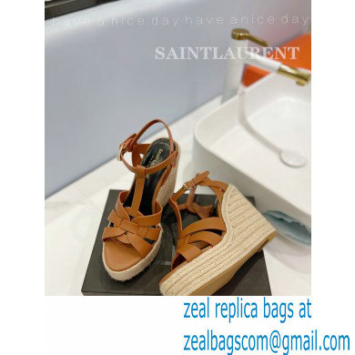 Saint Laurent Heel 12.5cm Platform 3.5cm Tribute Wedge Espadrilles in Smooth Leather 611924 Brown