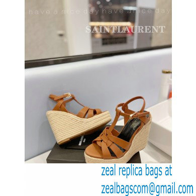 Saint Laurent Heel 12.5cm Platform 3.5cm Tribute Wedge Espadrilles in Smooth Leather 611924 Brown