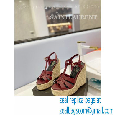 Saint Laurent Heel 12.5cm Platform 3.5cm Tribute Wedge Espadrilles in Smooth Leather 611924 Burgundy