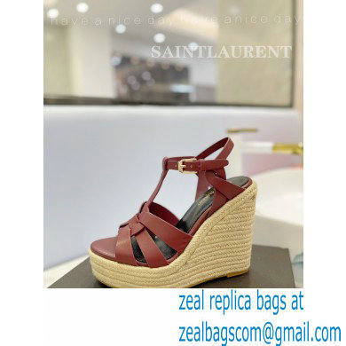 Saint Laurent Heel 12.5cm Platform 3.5cm Tribute Wedge Espadrilles in Smooth Leather 611924 Burgundy