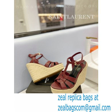 Saint Laurent Heel 12.5cm Platform 3.5cm Tribute Wedge Espadrilles in Smooth Leather 611924 Burgundy