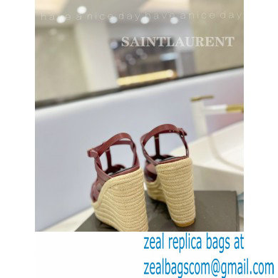 Saint Laurent Heel 12.5cm Platform 3.5cm Tribute Wedge Espadrilles in Smooth Leather 611924 Burgundy