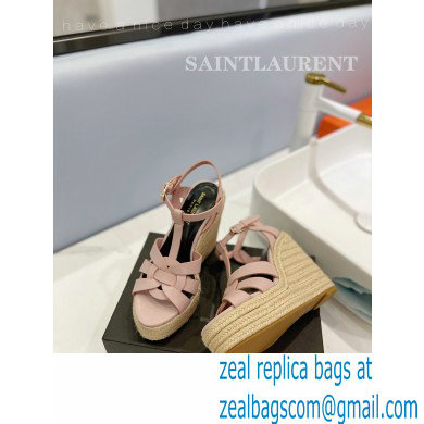 Saint Laurent Heel 12.5cm Platform 3.5cm Tribute Wedge Espadrilles in Smooth Leather 611924 Pink