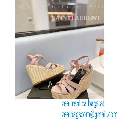 Saint Laurent Heel 12.5cm Platform 3.5cm Tribute Wedge Espadrilles in Smooth Leather 611924 Pink