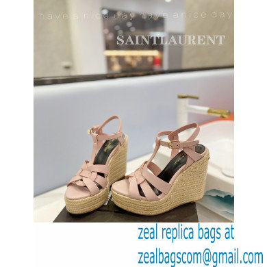 Saint Laurent Heel 12.5cm Platform 3.5cm Tribute Wedge Espadrilles in Smooth Leather 611924 Pink