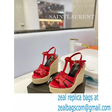 Saint Laurent Heel 12.5cm Platform 3.5cm Tribute Wedge Espadrilles in Smooth Leather 611924 Red