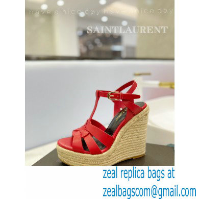 Saint Laurent Heel 12.5cm Platform 3.5cm Tribute Wedge Espadrilles in Smooth Leather 611924 Red