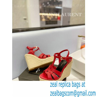 Saint Laurent Heel 12.5cm Platform 3.5cm Tribute Wedge Espadrilles in Smooth Leather 611924 Red