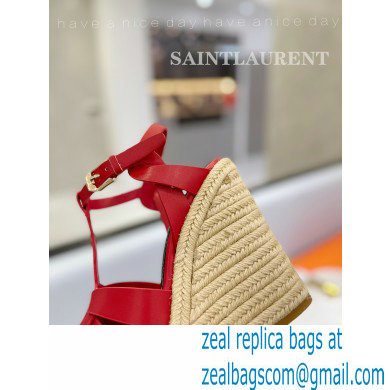 Saint Laurent Heel 12.5cm Platform 3.5cm Tribute Wedge Espadrilles in Smooth Leather 611924 Red