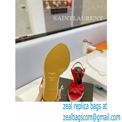 Saint Laurent Heel 12.5cm Platform 3.5cm Tribute Wedge Espadrilles in Smooth Leather 611924 Red