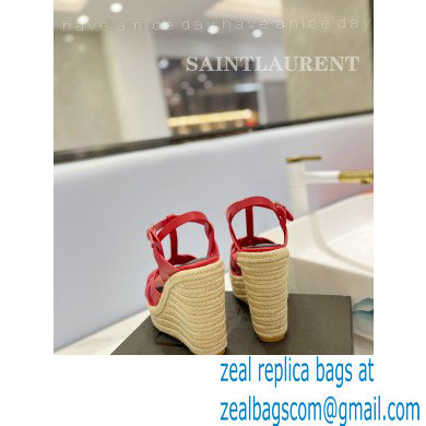 Saint Laurent Heel 12.5cm Platform 3.5cm Tribute Wedge Espadrilles in Smooth Leather 611924 Red