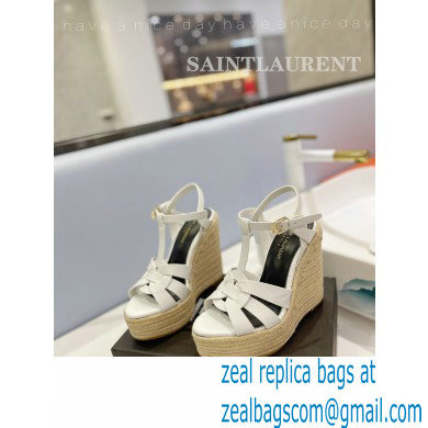 Saint Laurent Heel 12.5cm Platform 3.5cm Tribute Wedge Espadrilles in Smooth Leather 611924 White